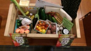 One of the weekly give-away produce baskets from the Farmers Market