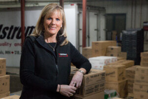 Julie Sandstrom pictured in Sandstrom's warehouse.